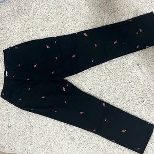 Black mom jeans with cute pink embroidered flowers